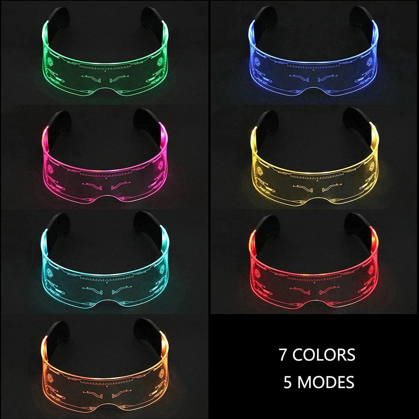 LED Visor Glasses Cyberpunk, Light Up Glasses with 7 Colors and 5 Modes, Luminous Glasses for Cosplay Halloween - Lasercutwraps Shop