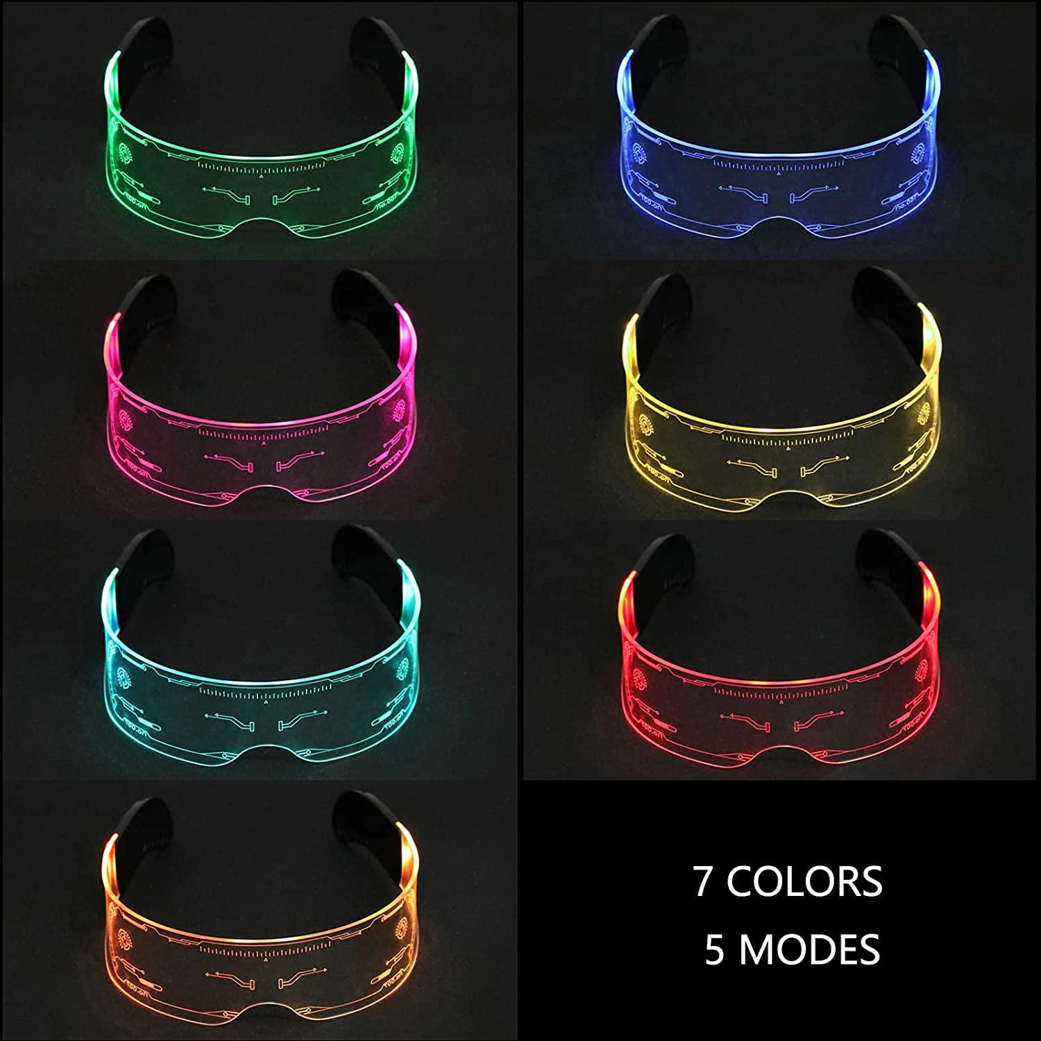 LED Visor Glasses Cyberpunk, Light Up Glasses with 7 Colors and 5 Modes, Luminous Glasses for Cosplay Halloween - Lasercutwraps Shop