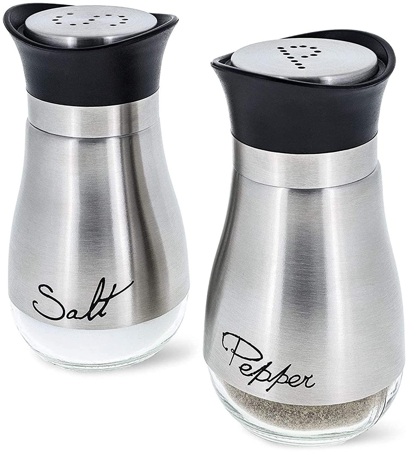 Stainless Steel Salt and Pepper Shakers Set with Glass Bottom, Modern Kitchen Accessories Set (4oz) - Lasercutwraps Shop