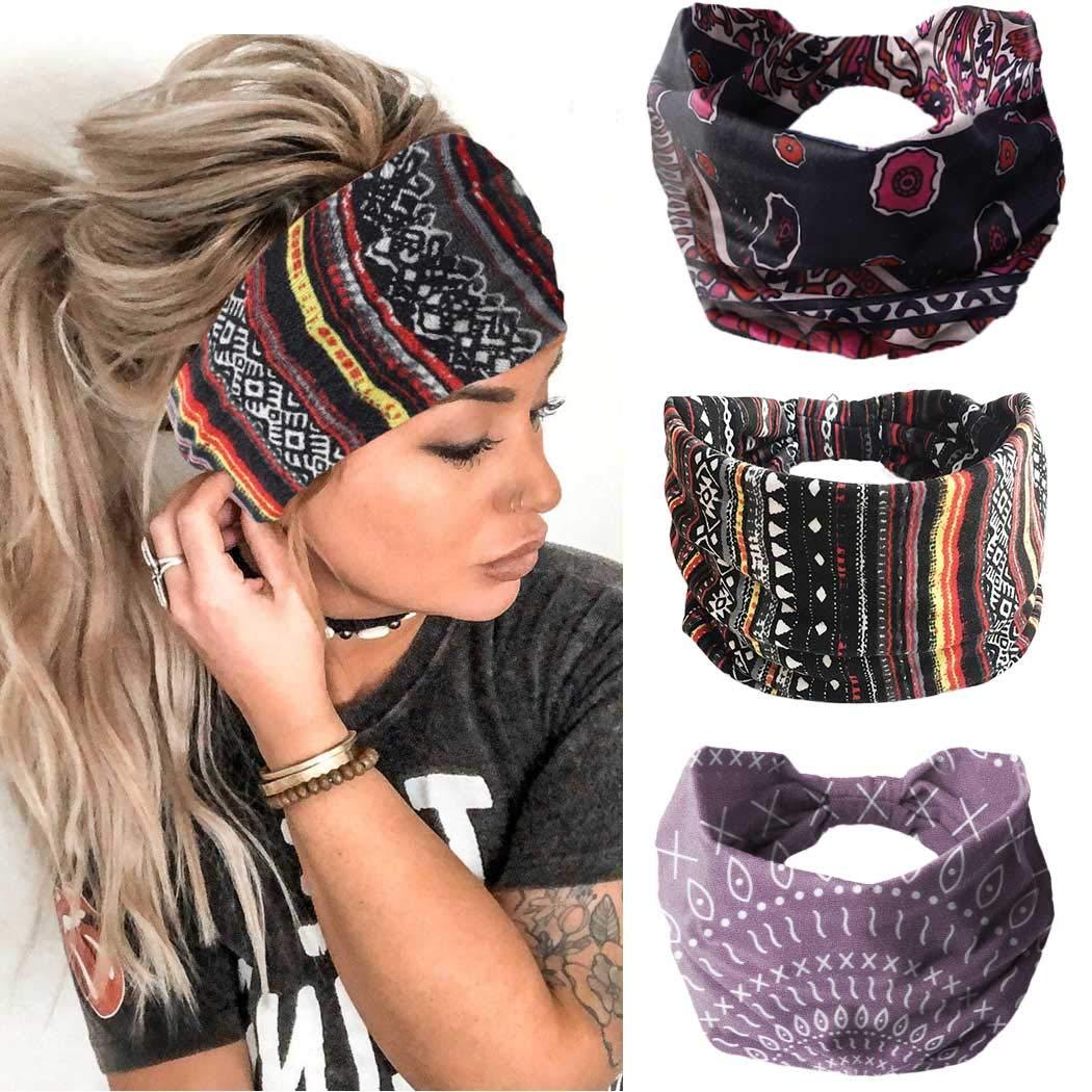 Boho Headbands Leopard Hair Bands Knoted Turban Headband Stretch Twist Head Wraps Stripe Cloth Head Bands for Women and Girls 3 Pcs - Lasercutwraps Shop