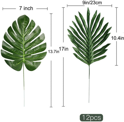 24 Pcs 2 Kinds Tropical Plant Palm Leaves Artificial Palm Leaves Faux Leaves Safari Leaves Hawaiian Luau Party Suppliers Decorations - Lasercutwraps Shop