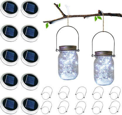 10pcs Solar Mason Jar Lid Lights, 30 LED Waterproof Firefly Fairy Lights with Hangers(No Jars) for Weddings - Lasercutwraps Shop