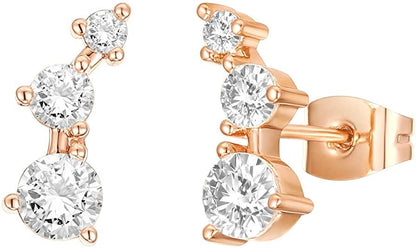14K Gold Plated Sterling Silver Post Mini Constellation White Gold Cubic Zirconia Ear Crawler Earrings - Lasercutwraps Shop