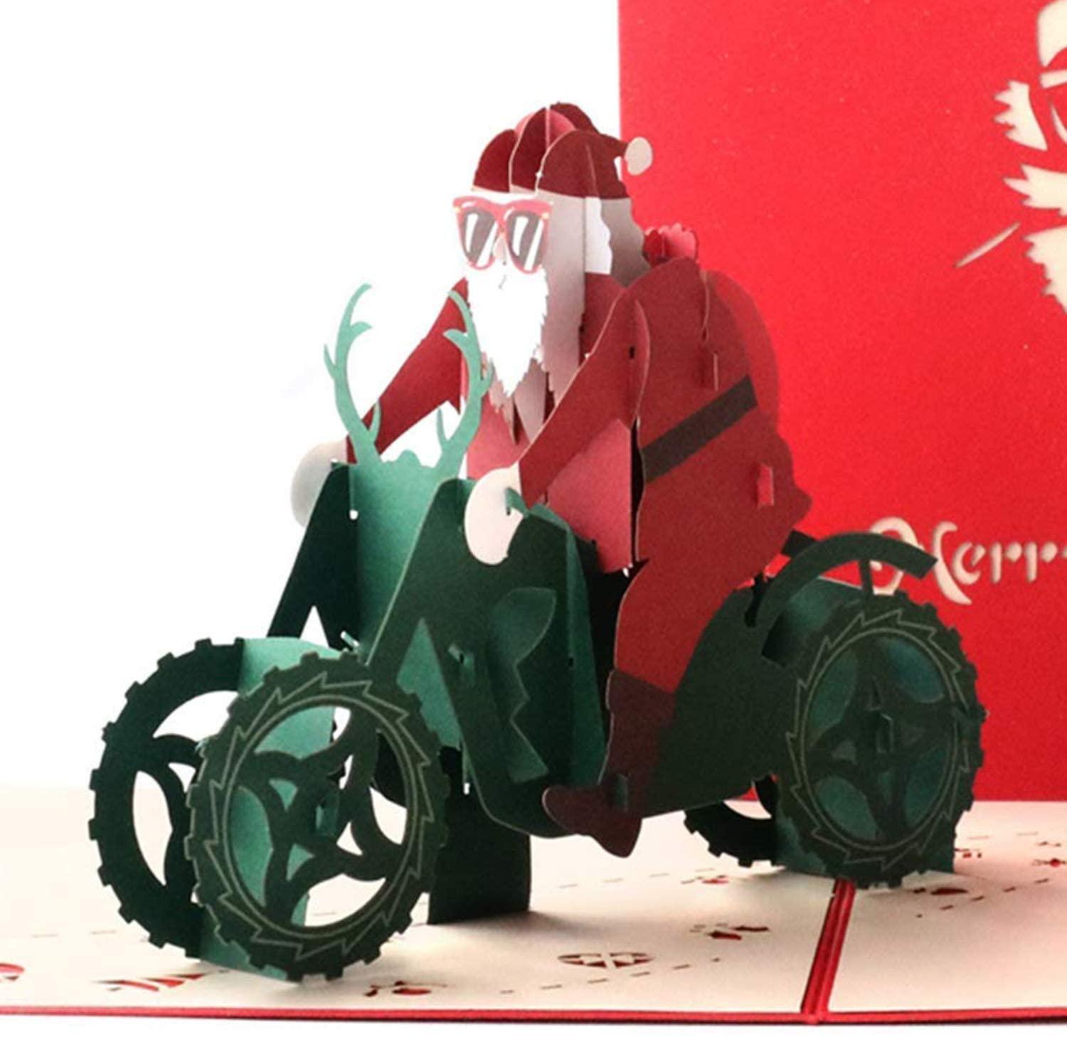 Santa on Motorbike Christmas Card Handmade 3D Pop Up Greeting Card - Lasercutwraps Shop