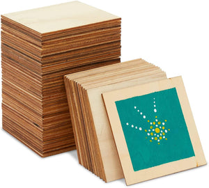 60 Pack Unfinished Wood Squares for Crafts, Wooden Tiles for DIY Wall Art, Games (3x3 In) - Lasercutwraps Shop