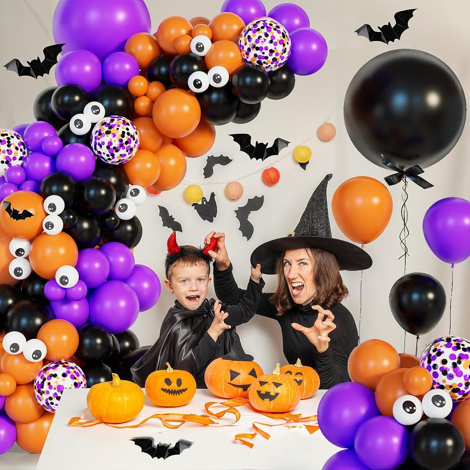 140Pcs Halloween Balloon Garland Arch kit with Black Orange Purple Confetti Eyeball Balloons for Halloween Day Party - Lasercutwraps Shop