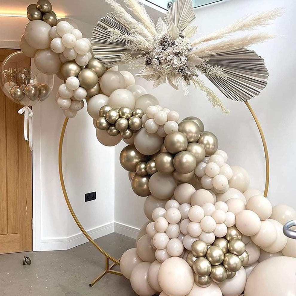120pcs Sand White Balloon Garland Arch Kit with Chrome Metallic Gold B ...