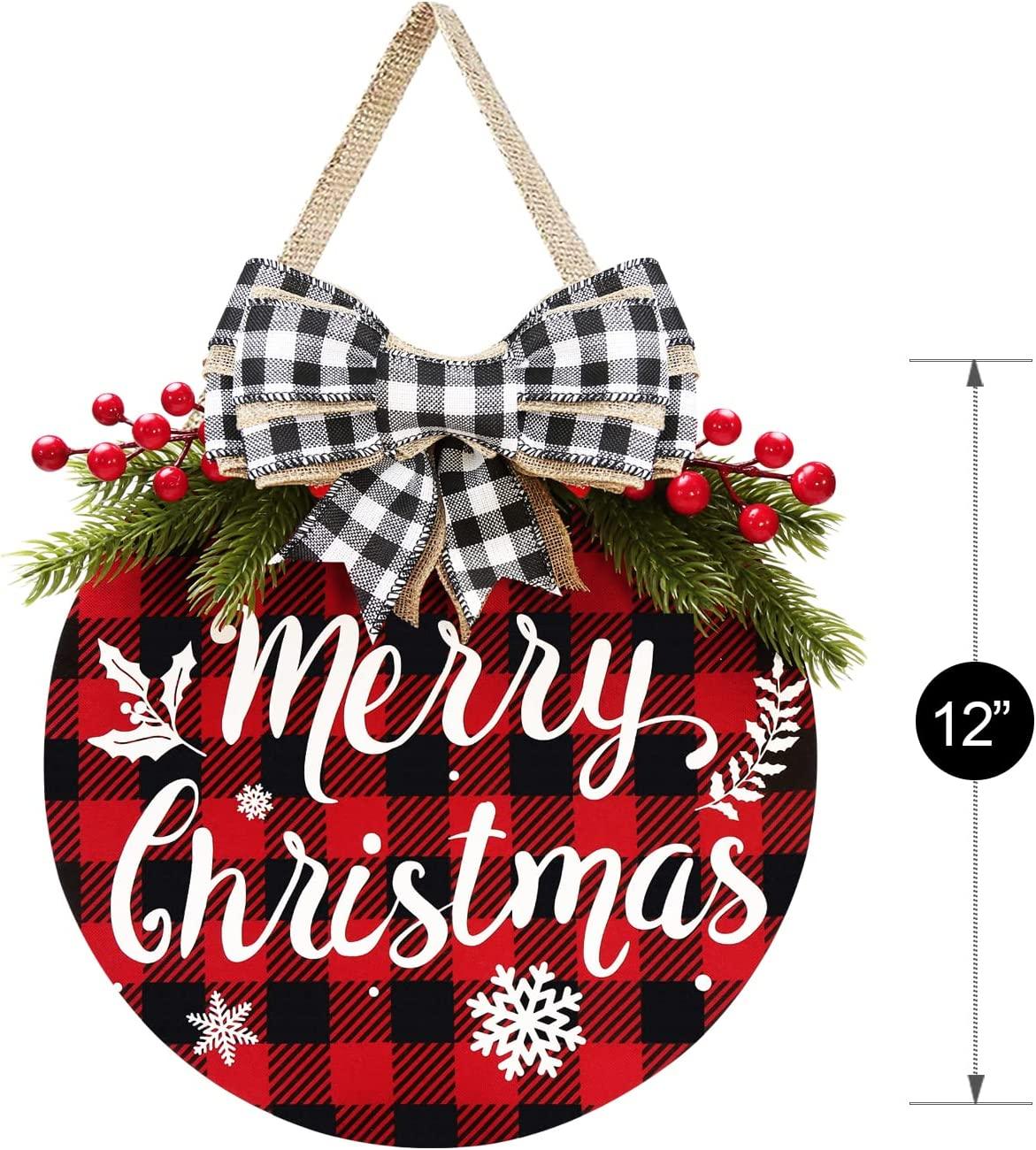 Christmas Wreath Buffalo Plaid Xmas Decorations Winter Wreaths Merry Christmas Sign for Holiday - Lasercutwraps Shop
