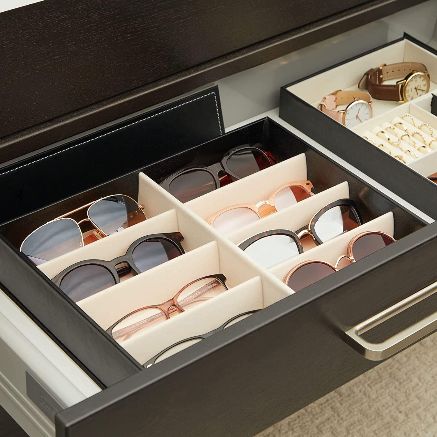 8 Slot Glasses Box Organizer, Sunglasses Display Storage Case for Multiple Eyeglasses, Retail Counter (Black, 12.6 x 9.8 x 2.5 in) - Lasercutwraps Shop
