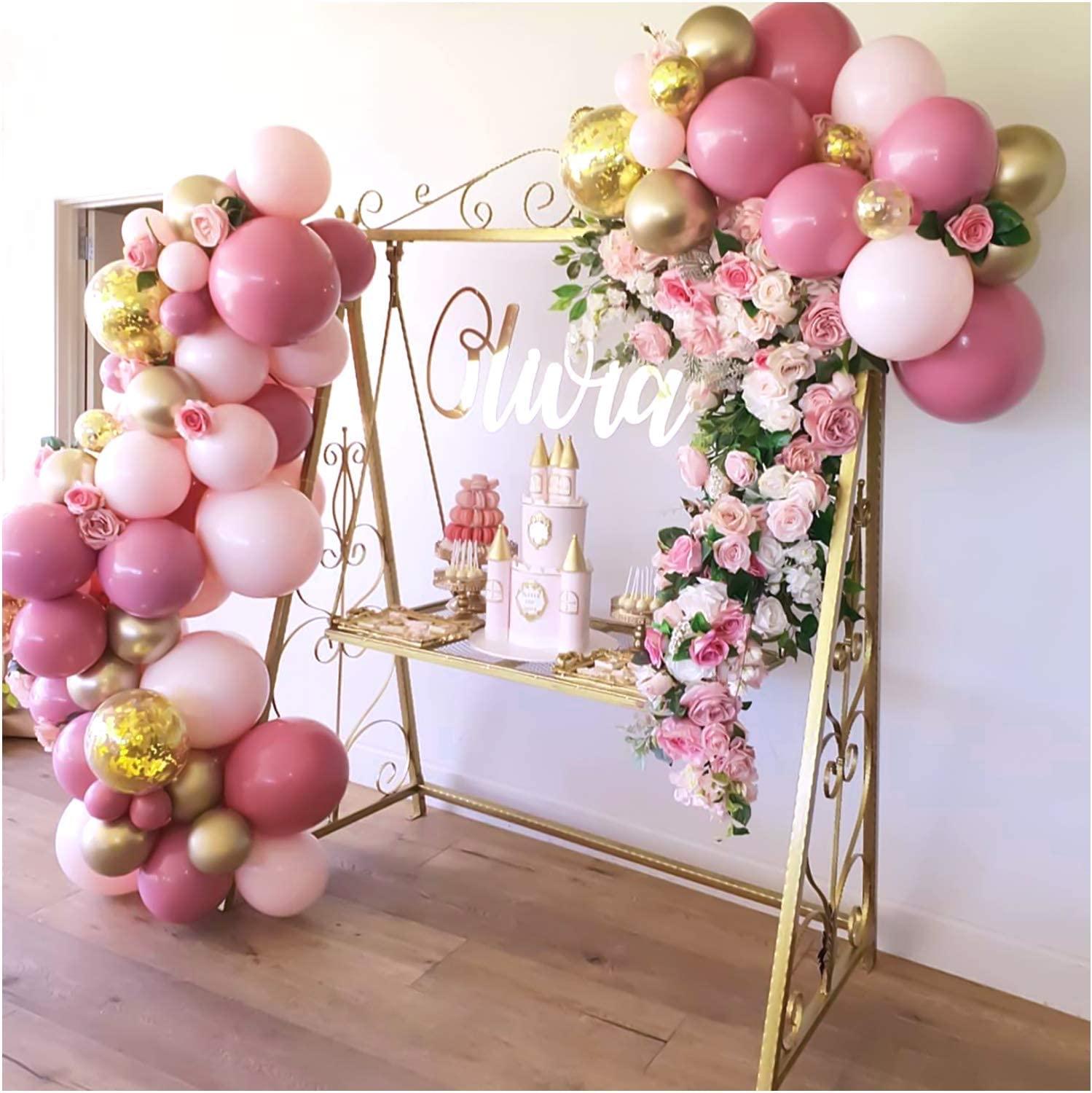 136Pcs Pink and Gold Baby Shower Balloons, Dusty Rose Pink Ballon Garland Balloons Kit - Lasercutwraps Shop