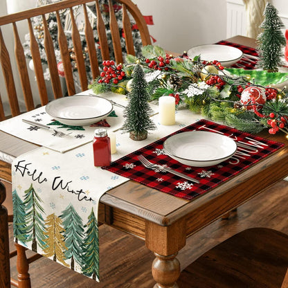 Merry and Bright Buffalo Plaid Christmas Placemats for Dining Table, 12 x 18 Inch Seasonal Winter Washable Table Mats Set of 4 - Lasercutwraps Shop