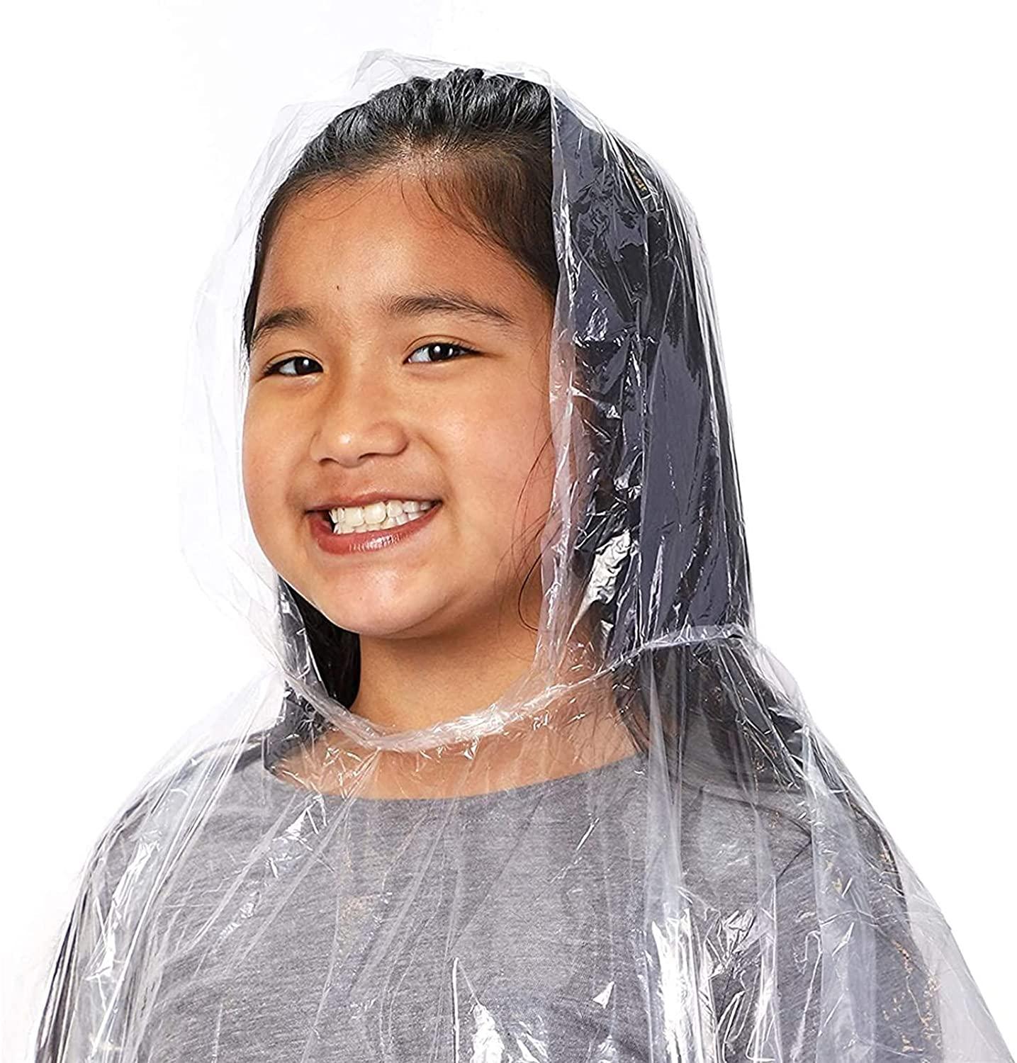 10 Count Disposable Kids Rain Ponchos Hood - Emergency Poncho Clear - Lasercutwraps Shop