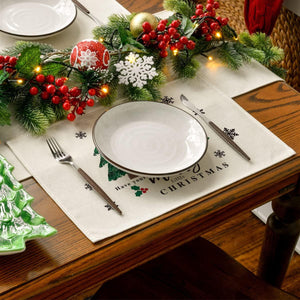 Merry and Bright Buffalo Plaid Christmas Placemats for Dining Table, 12 x 18 Inch Seasonal Winter Washable Table Mats Set of 4 - Lasercutwraps Shop