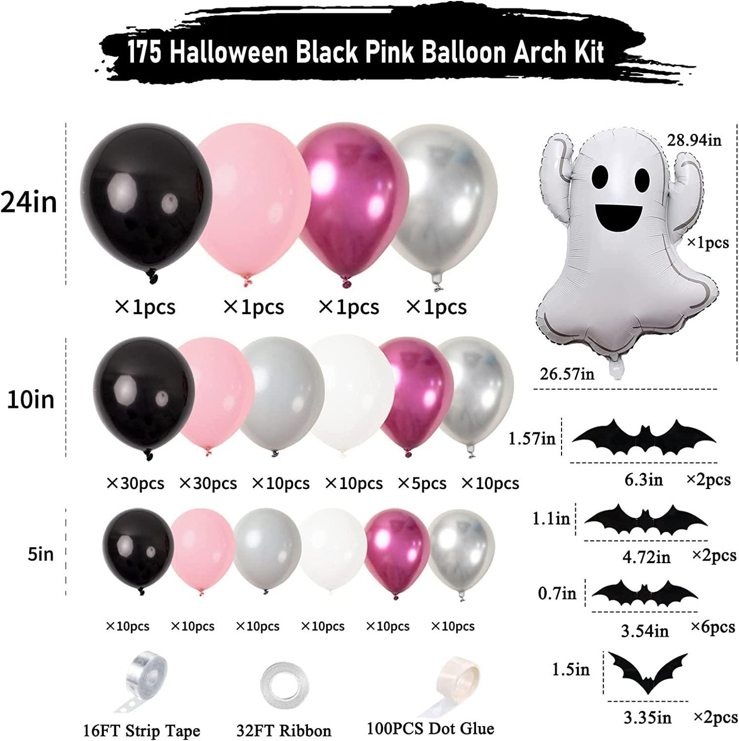 175pcs Girls Halloween Baby Shower Party Decorations - Pink and Black Halloween Balloon Garland Arch Kit - Lasercutwraps Shop