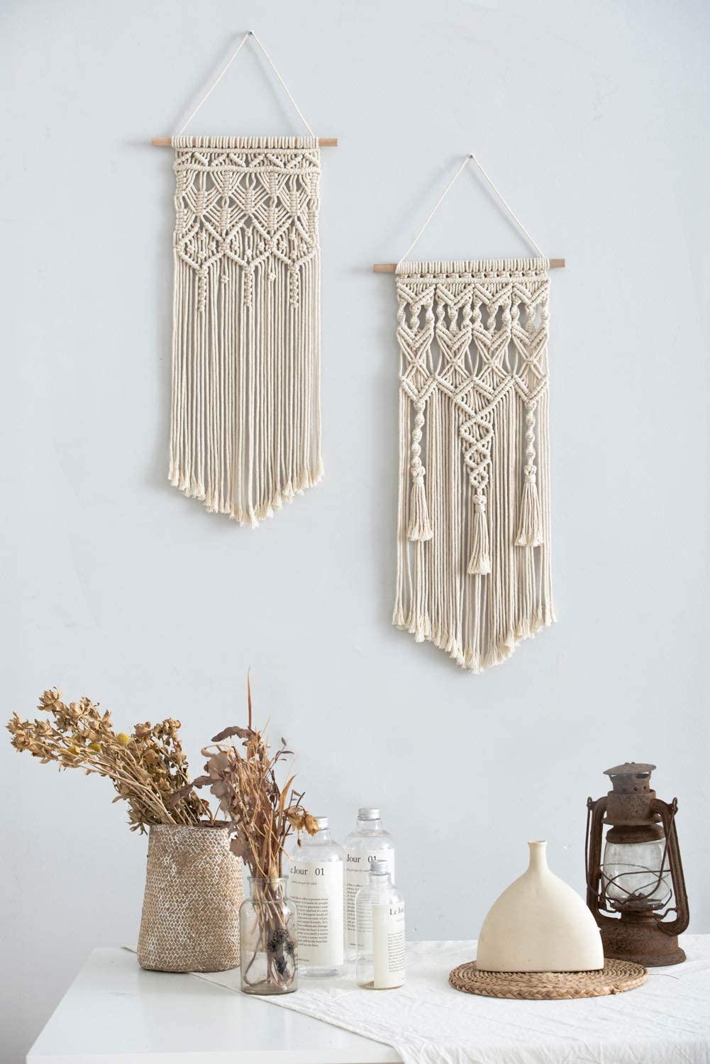 2 Pcs Macrame Woven Wall Hanging Boho Home Chic Bohemian Geometric Art Decor - Lasercutwraps Shop