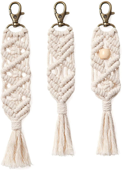 3 Pcs Mini Macrame Keychains Boho Macrame Bag Charms with Tassels - Lasercutwraps Shop