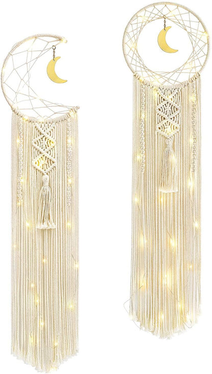 2 Pack Macrame Dream Catcher with String Lights Boho Wall Hanging Decor 8''W x 32''L - Lasercutwraps Shop