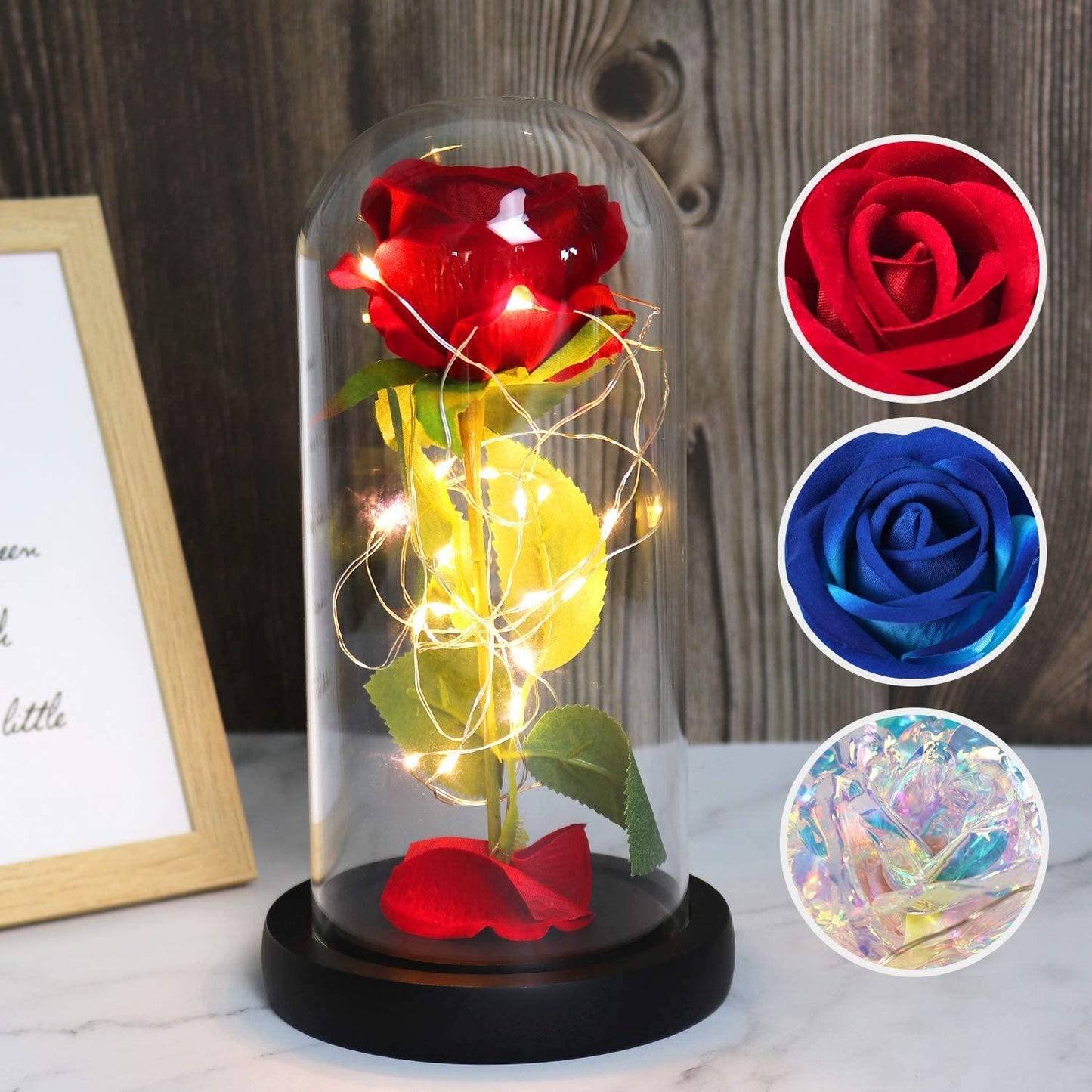 Christmas Rose Gift for her,Women's Gift Birthday Gifts Colorful Artificial Flower Rose Gift Led Light String on Colorful Flower, Last Forever in A Glass Dome, Unique Gift for Her,Thanksgiving Gift - Lasercutwraps Shop