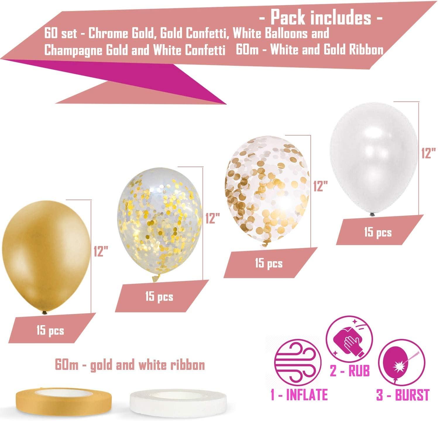 60 Pack Gold Balloons + Gold Confetti Balloons w/Ribbon | Balloons Gold - Lasercutwraps Shop