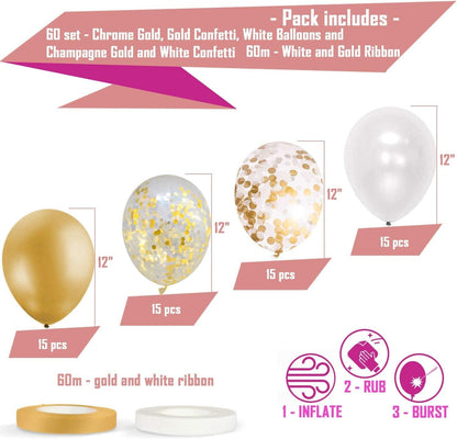 60 Pack Gold Balloons + Gold Confetti Balloons w/Ribbon | Balloons Gold - Lasercutwraps Shop