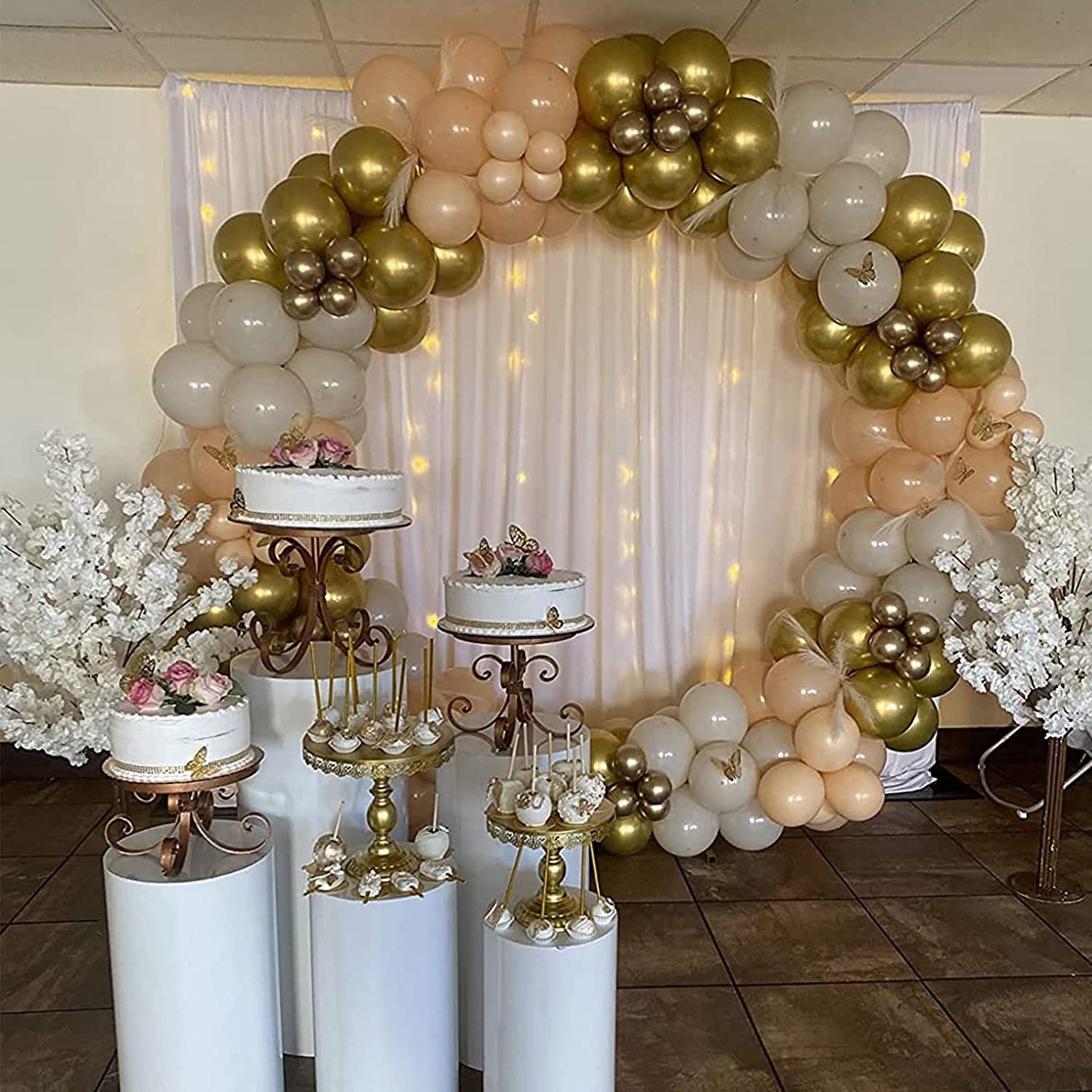 120pcs Sand White Balloon Garland Arch Kit with Chrome Metallic Gold Balloon Neutral Balloon for Boho Bridal Shower Wedding Birthday Party Decorations - Lasercutwraps Shop