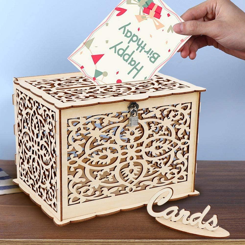DIY Wedding Card Box with Lock Rustic Wood Card Box Gift Card Holder Card Box Perfect for Weddings - Lasercutwraps Shop