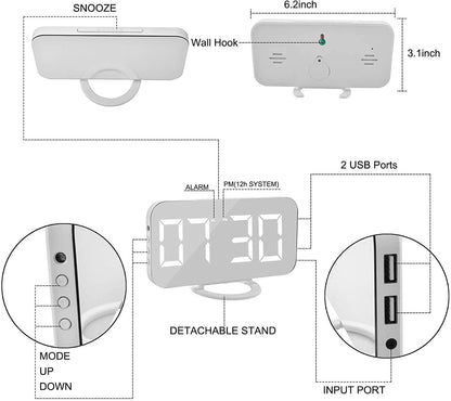 Digital Clock Large Display, LED Electric Alarm Clocks Mirror Surface for Makeup with Diming Mode - Lasercutwraps Shop