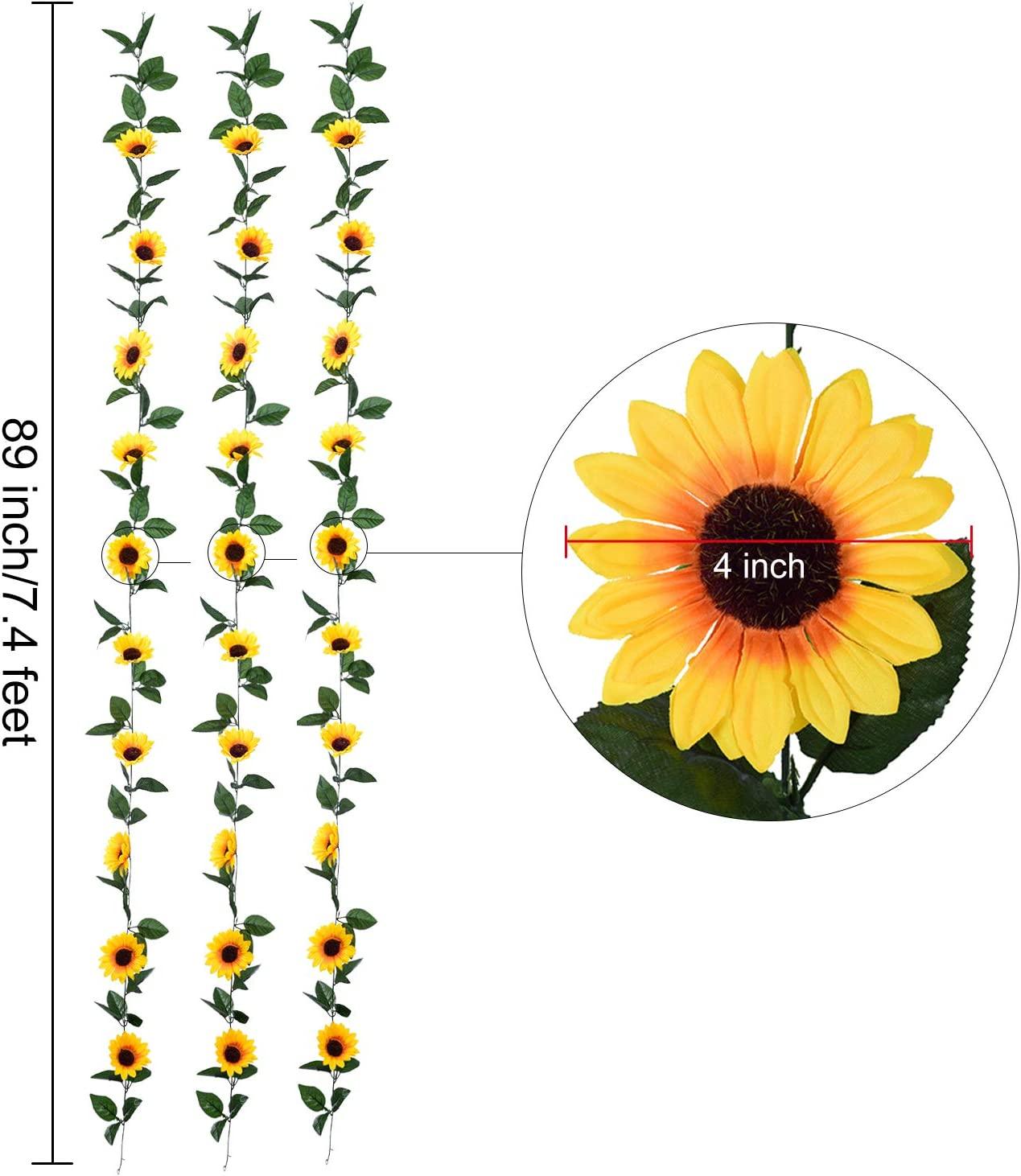 3 Pcs Artificial Sunflower Garland Silk Sunflower Vine Artificial Flowers with Green Leaves for Wedding Table Home Decor - Lasercutwraps Shop