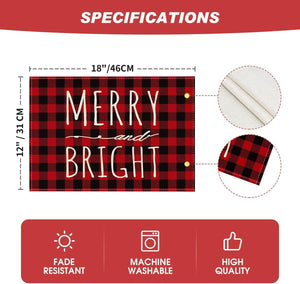 Merry and Bright Buffalo Plaid Christmas Placemats for Dining Table, 12 x 18 Inch Seasonal Winter Washable Table Mats Set of 4 - Lasercutwraps Shop