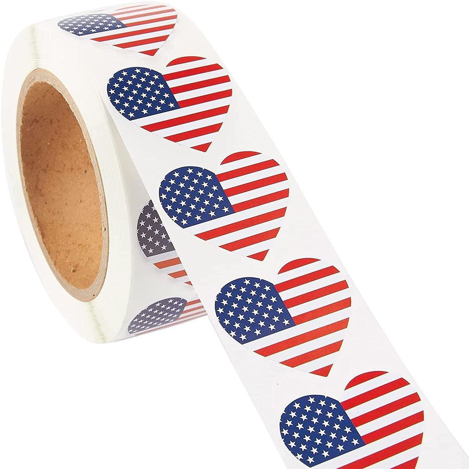 USA American Flag Heart Sticker Roll (1.7 x 1.5 in, 1000 Count) - Lasercutwraps Shop