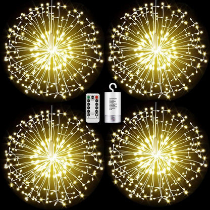 4 Pieces Firework Lights Led Copper Wire Starburst String Lights 8 Modes Battery Operated Fairy Lights with Remote,Wedding Christmas Decorative Hanging Lights - Lasercutwraps Shop