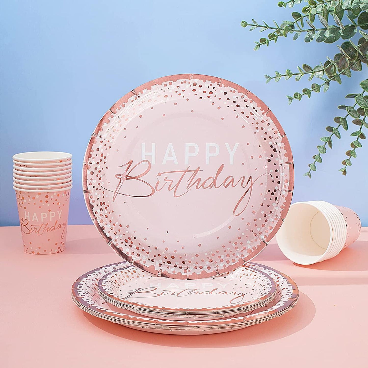 175PCS Happy Birthday Plates and Napkins Party Supplies, Paper Pink and Rose Gold Plates and Napkins with Rose Gold Plastic Forks Knives - Lasercutwraps Shop