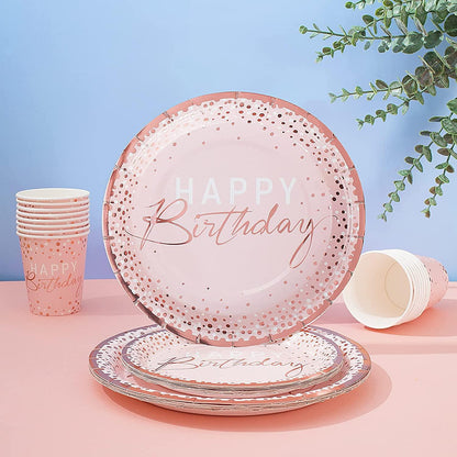 175PCS Happy Birthday Plates and Napkins Party Supplies, Paper Pink and Rose Gold Plates and Napkins with Rose Gold Plastic Forks Knives - Lasercutwraps Shop