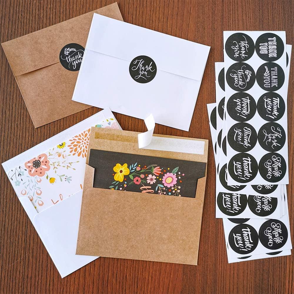 150 Sets Bulk Blank Thank You Cards with Envelopes Stickers Assortment 6 Design of Floral Watercolor Calligraphy Thank You Greeting Cards - Lasercutwraps Shop