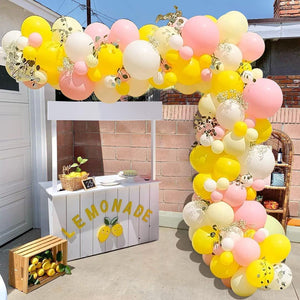 Sunflower Lemon Yellow Balloon Garland Arch Kit 150pcs Lemonade Yellow Pink Macaron Pastel Balloons Eucalyptus Leaves - Lasercutwraps Shop