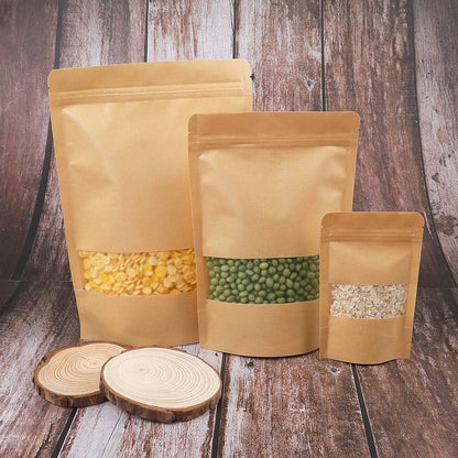 72pcs Stand Up Pouches, Kraft Paper Bags with Window, Coffee Bags, Brown Resealable Bags - Lasercutwraps Shop