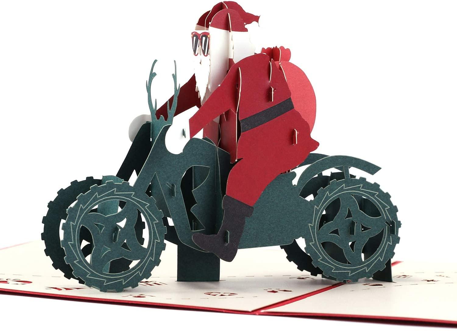 Santa on Motorbike Christmas Card Handmade 3D Pop Up Greeting Card - Lasercutwraps Shop