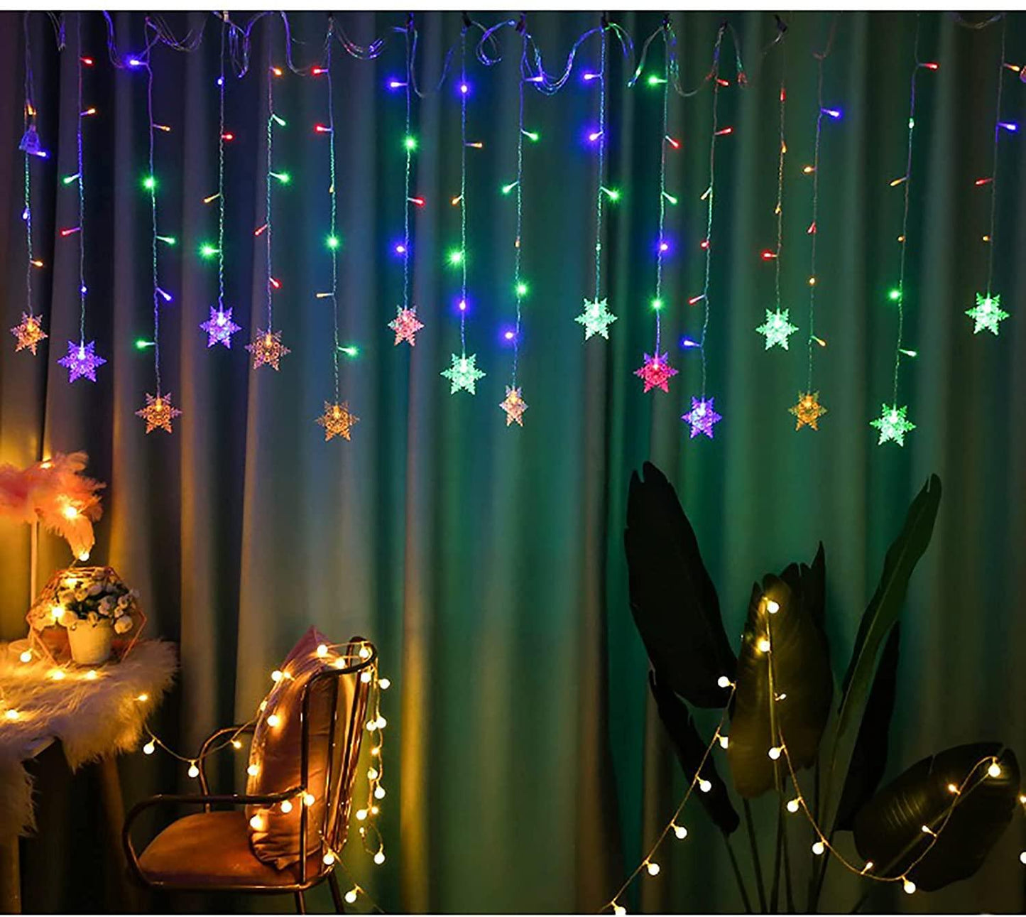 Snowflakes LED Curtain String Lights Christmas Window Curtain Light Plug in String Light for Christmas, Wedding, Birthday Party, Indoor and Outdoor - Lasercutwraps Shop