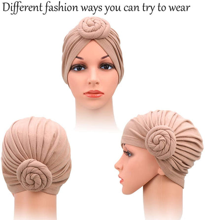 6 Pieces Women African Turban Flower Knot Pre-Tied Bonnet Beanie Cap Headwrap - Lasercutwraps Shop