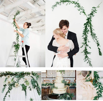 2 Pack Artificial Hanging Leaves Vines 5.7 Ft Fake Willow Leaves Twigs Silk Plant Leaves Garland String in Green for Wedding Decor - Lasercutwraps Shop