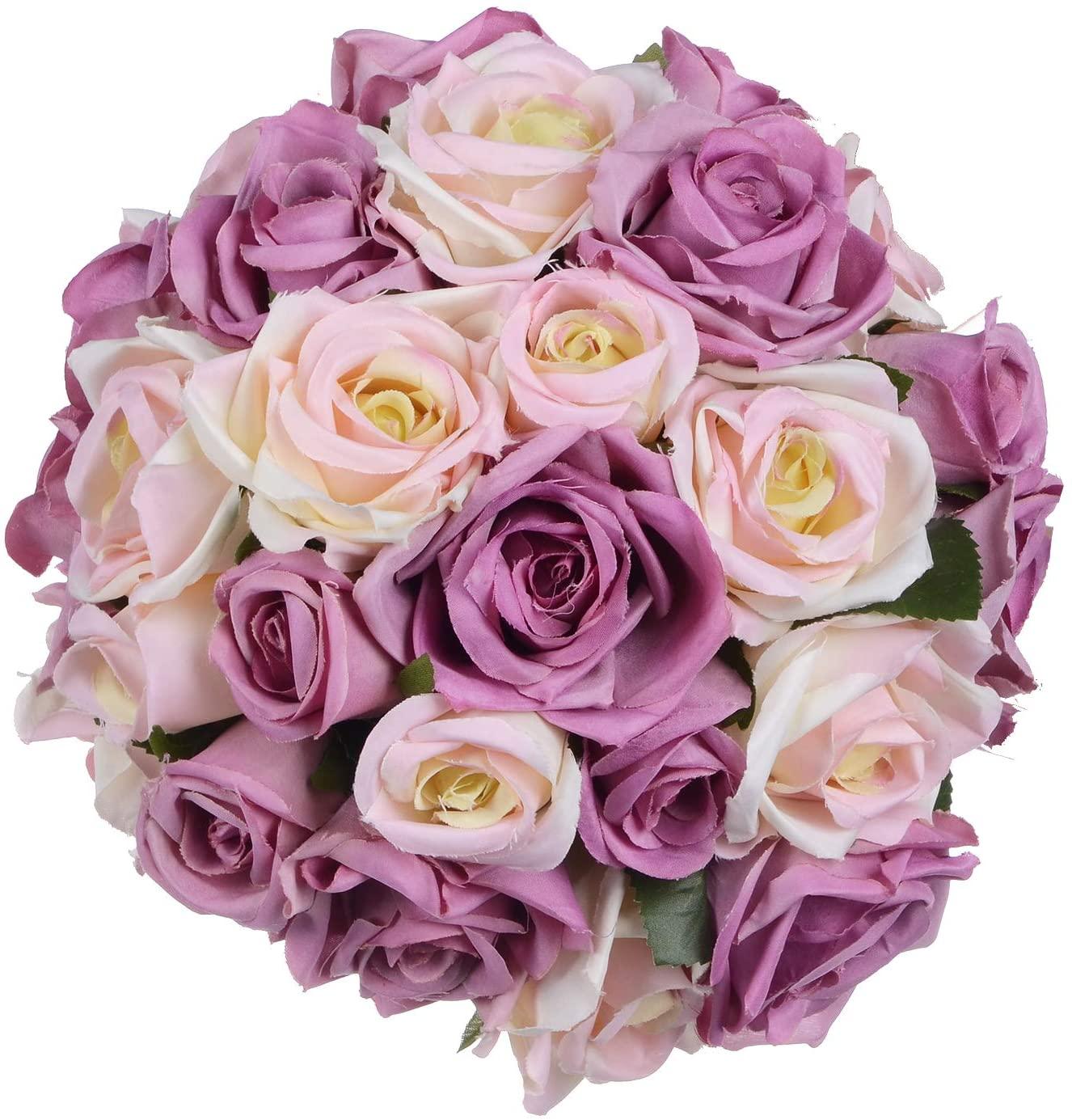 Artificial Flowers Rose Bouquet 2 Pack Fake Flowers Silk Plastic Artificial White Roses 18 Heads Bridal Wedding Bouquet - Lasercutwraps Shop