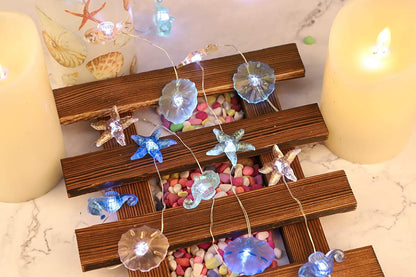 Nautical Theme Decorative String Lights, Under The Sea Sand Dollars Seahorse Beach Lights - Lasercutwraps Shop