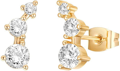 14K Gold Plated Sterling Silver Post Mini Constellation White Gold Cubic Zirconia Ear Crawler Earrings - Lasercutwraps Shop