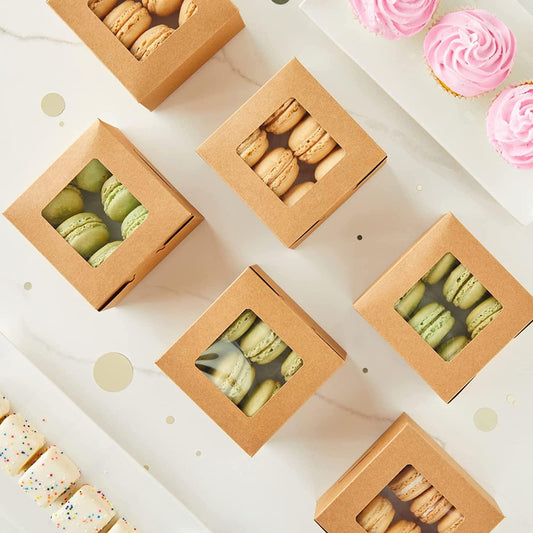 50 Pack Individual Pastry Boxes with Window for Bakery Supplies, 4x4x2 Kraft Dessert Containers for Muffins, Treats, Cookies, Mini Pies - Lasercutwraps Shop
