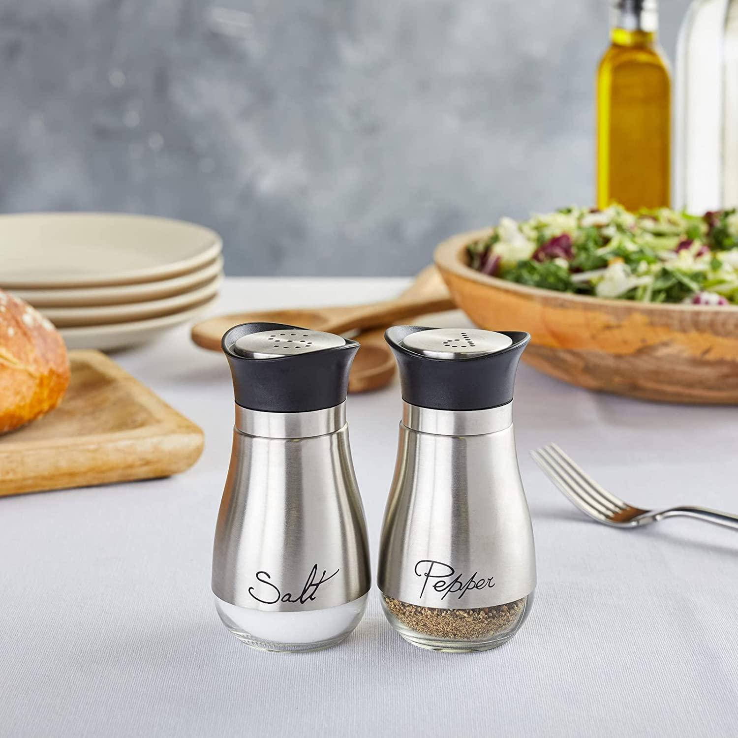 Stainless Steel Salt and Pepper Shakers Set with Glass Bottom, Modern Kitchen Accessories Set (4oz) - Lasercutwraps Shop