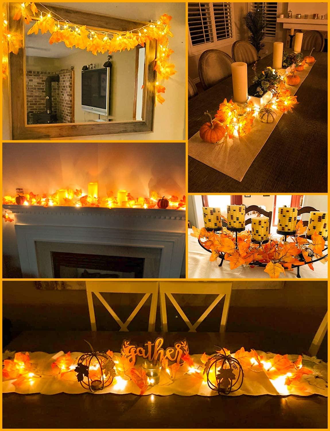 [2 Pcs] Fall Decor for Home Thanksgiving Decorations Lighted Fall Garland, Total 16.4ft 40 LED, Fall Decorations Thanksgiving Halloween Decor - Lasercutwraps Shop