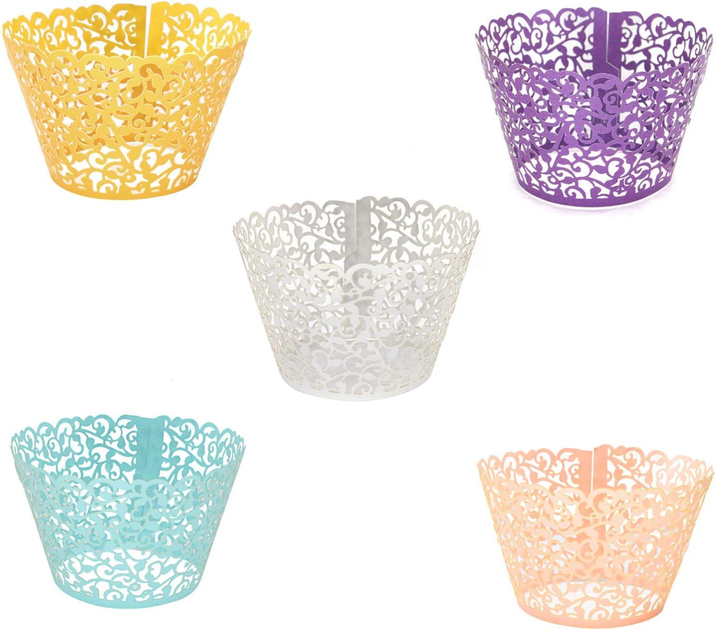 100 Pack Cupcake Wraps Filigree Artistic Bake Cake Paper Cup Little Vine Laser Cut Liner Baking Cups - Lasercutwraps Shop