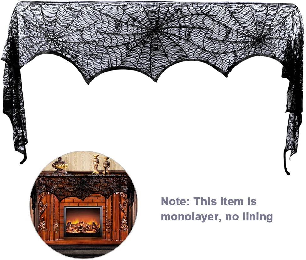 Cobweb Fireplace Scarf Halloween Decoration Black Lace Spiderweb Mantle Scarf Halloween Party Supplies, 18 x 96 inch - Lasercutwraps Shop