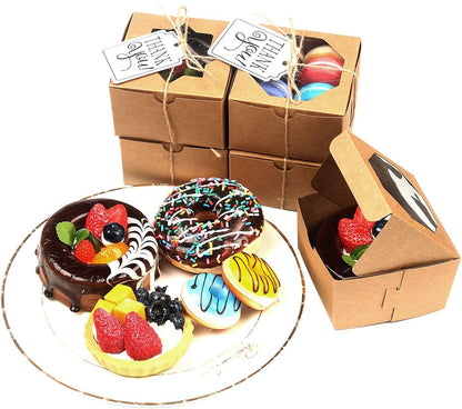 60 Pcs Brown Bakery Boxes with Window 4x4x2.5 Inches Cookie Boxes Kraft Paper Brown Gift Box for Pastries - Lasercutwraps Shop
