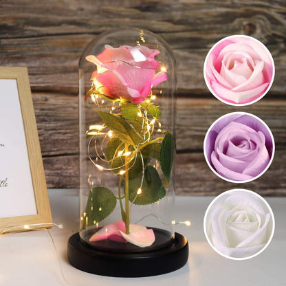 Christmas Rose Gift for her,Women's Gift Birthday Gifts Colorful Artificial Flower Rose Gift Led Light String on Colorful Flower, Last Forever in A Glass Dome, Unique Gift for Her,Thanksgiving Gift - Lasercutwraps Shop